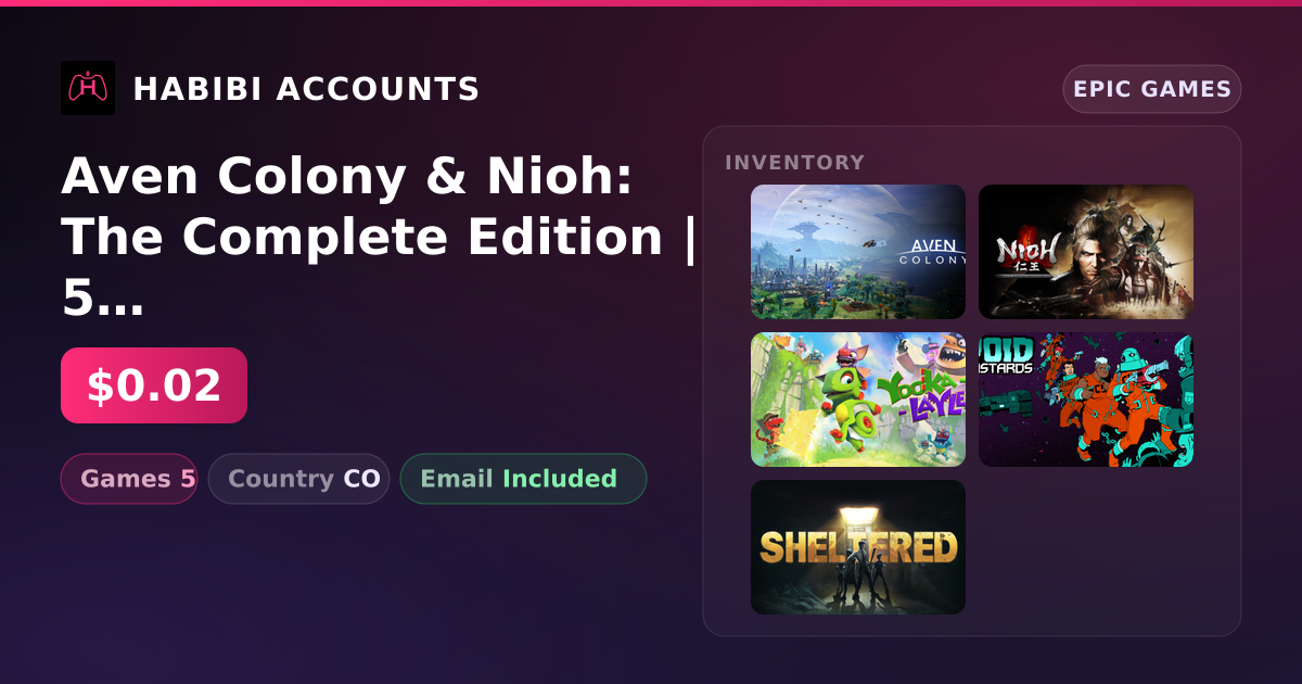 Aven Colony & Nioh: The Complete Edition | 5 Games — HabibiAccounts