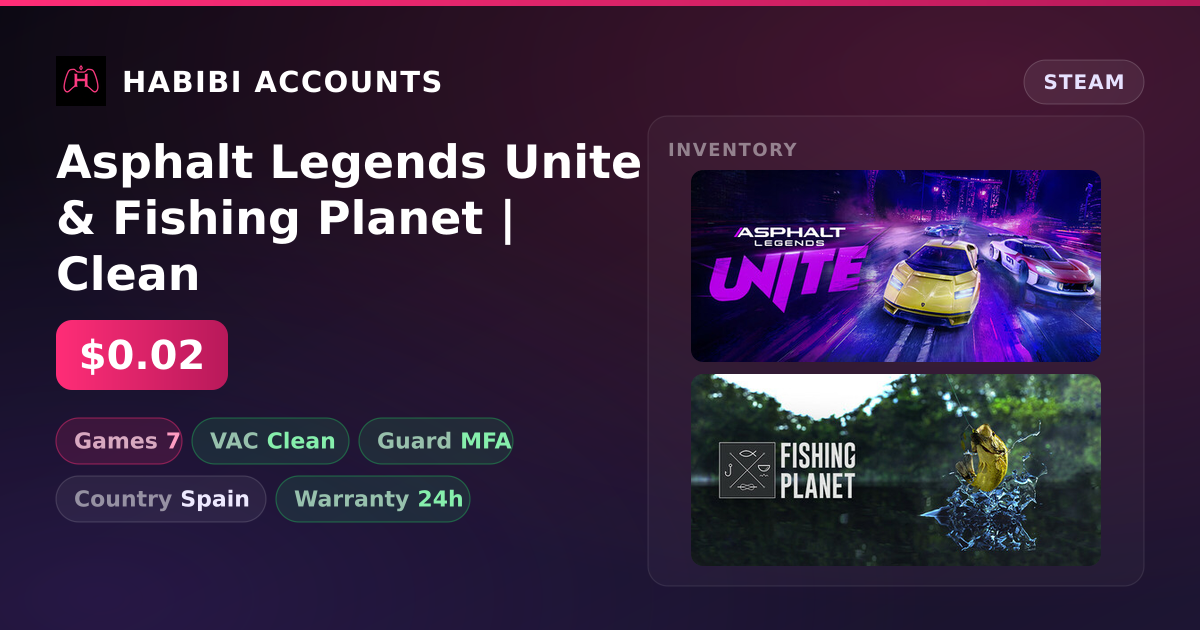 Asphalt Legends Unite & Fishing Planet | Clean — HabibiAccounts