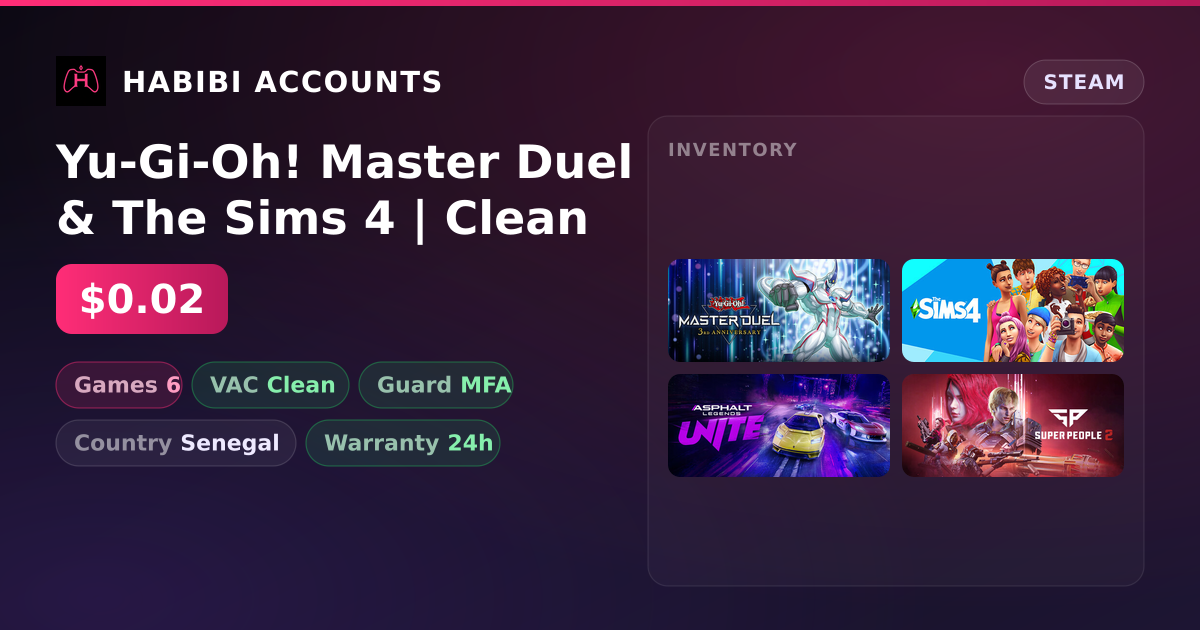 Yu-Gi-Oh! Master Duel & The Sims 4 | Clean — HabibiAccounts