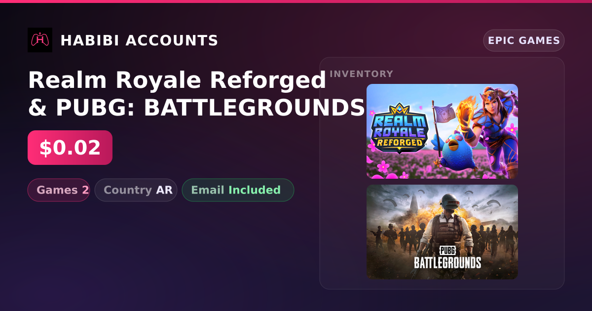 Realm Royale Reforged & PUBG: BATTLEGROUNDS | 2 Games — HabibiAccounts