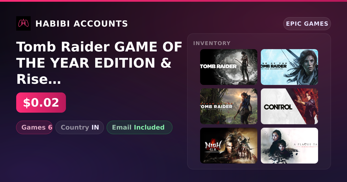 Tomb Raider GAME OF THE YEAR EDITION & Rise of the Tomb Raider: 20 Year Celebration | 6 Games — HabibiAccounts