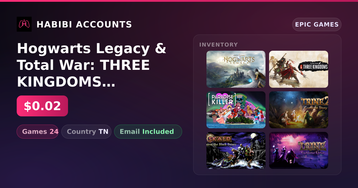 Hogwarts Legacy & Total War: THREE KINGDOMS | 24 Games — HabibiAccounts