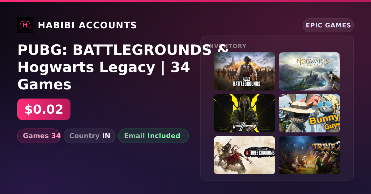 PUBG: BATTLEGROUNDS & Hogwarts Legacy | 34 Games — HabibiAccounts