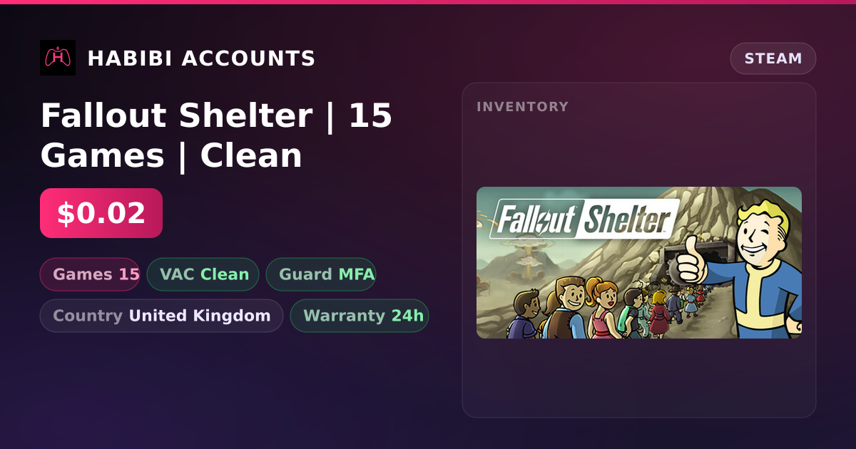 Fallout Shelter | 15 Games | Clean — HabibiAccounts