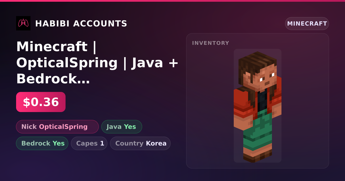 Minecraft | OpticalSpring | Java + Bedrock | 1 Capes — HabibiAccounts
