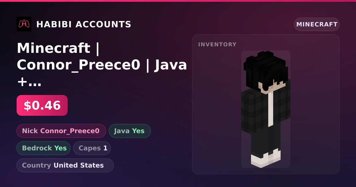 Minecraft | Connor_Preece0 | Java + Bedrock | 1 Capes — HabibiAccounts