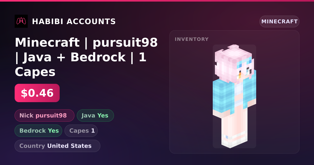 Minecraft | pursuit98 | Java + Bedrock | 1 Capes — HabibiAccounts