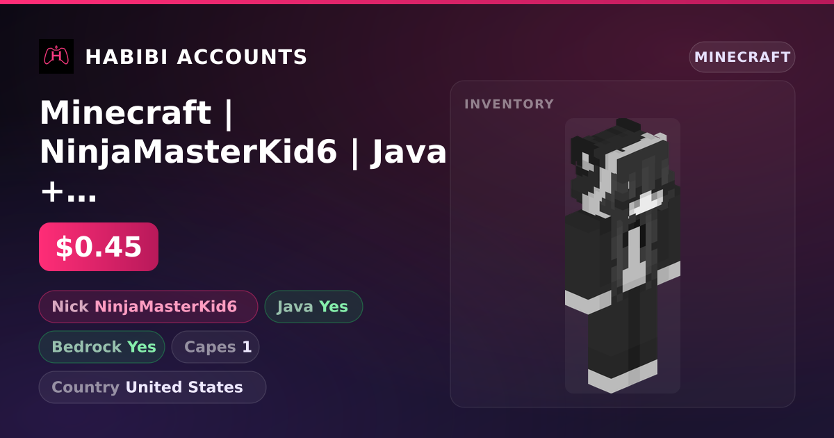 Minecraft | NinjaMasterKid6 | Java + Bedrock | 1 Capes — HabibiAccounts
