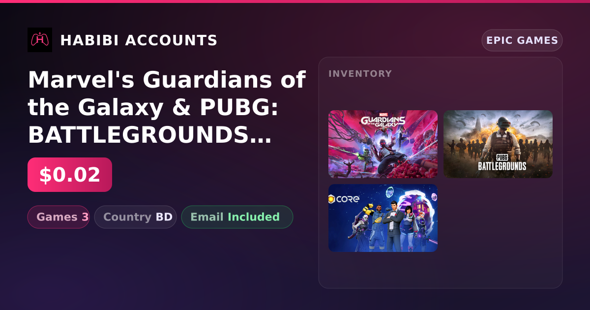 Marvel's Guardians of the Galaxy & PUBG: BATTLEGROUNDS | 3 Games — HabibiAccounts