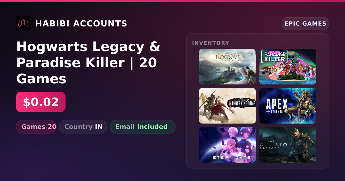 Hogwarts Legacy & Paradise Killer | 20 Games — HabibiAccounts