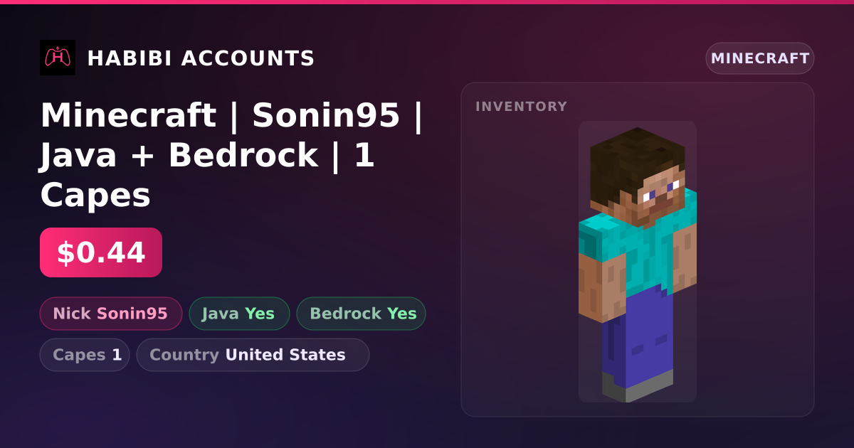 Minecraft | Sonin95 | Java + Bedrock | 1 Capes — HabibiAccounts