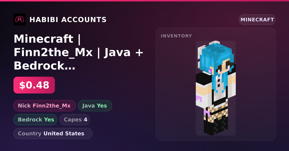 Minecraft | Finn2the_Mx | Java + Bedrock | 4 Capes — HabibiAccounts