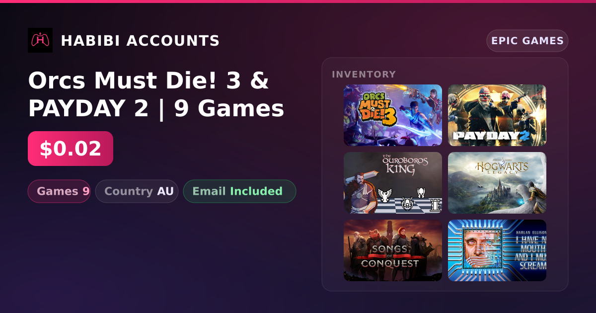 Orcs Must Die! 3 & PAYDAY 2 | 9 Games — HabibiAccounts