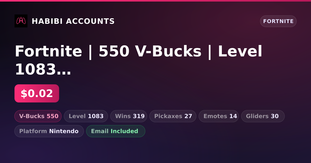 Fortnite | 550 V-Bucks | Level 1083 | 319 Wins — HabibiAccounts