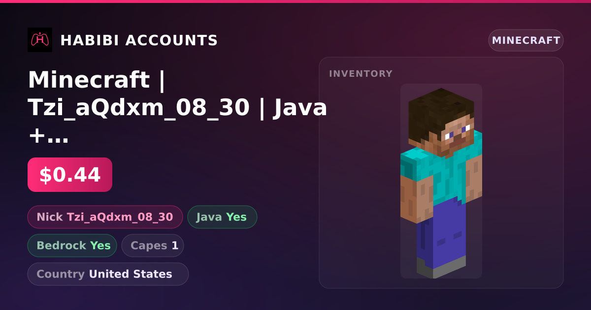 Minecraft | Tzi_aQdxm_08_30 | Java + Bedrock | 1 Capes — HabibiAccounts