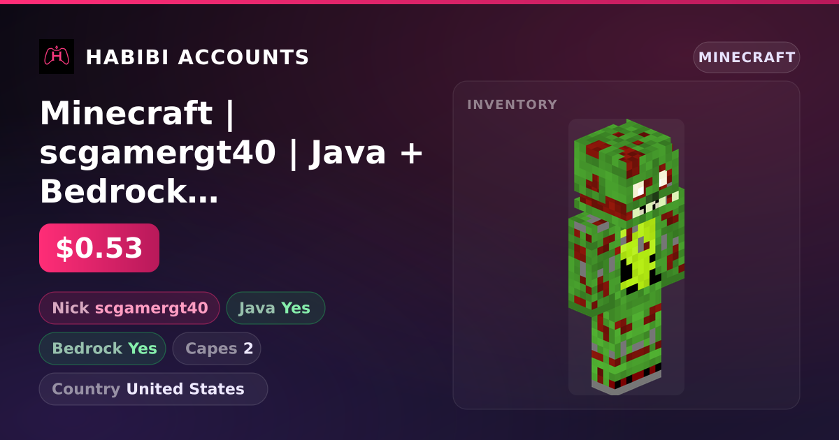 Minecraft | scgamergt40 | Java + Bedrock | 2 Capes — HabibiAccounts