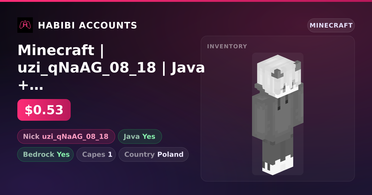 Minecraft | uzi_qNaAG_08_18 | Java + Bedrock | 1 Capes — HabibiAccounts