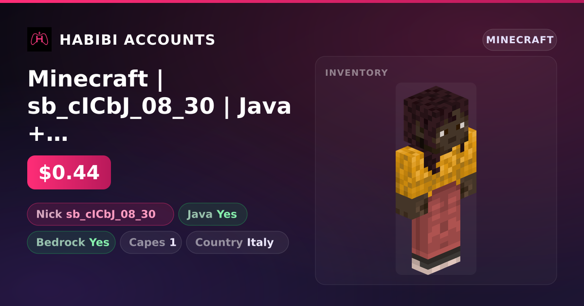Minecraft | sb_cICbJ_08_30 | Java + Bedrock | 1 Capes — HabibiAccounts