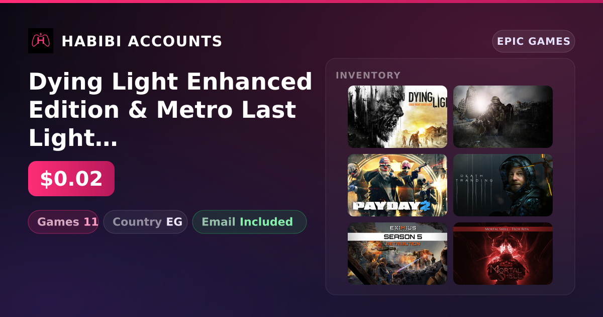 Dying Light Enhanced Edition & Metro Last Light Redux | 11 Games — HabibiAccounts