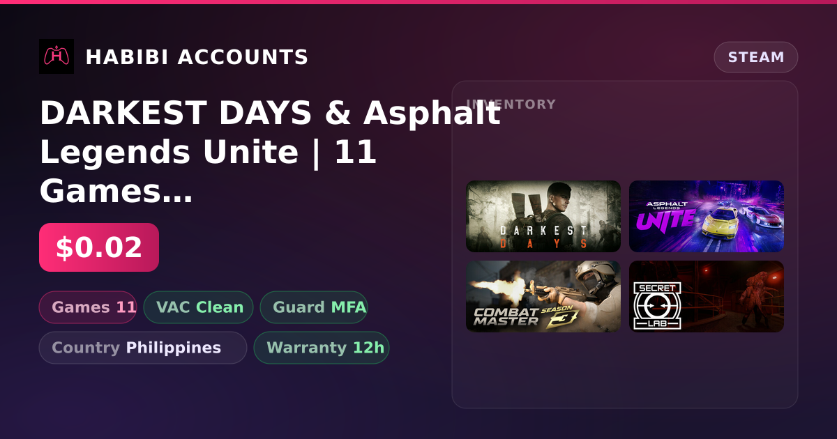 DARKEST DAYS & Asphalt Legends Unite | 11 Games | Clean — HabibiAccounts