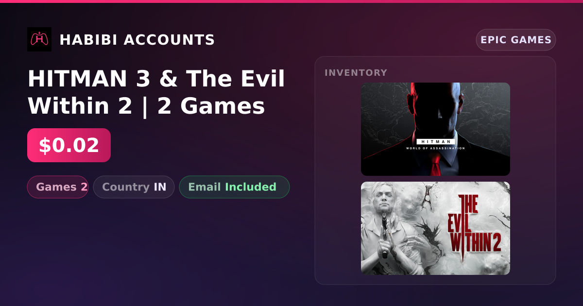 HITMAN 3 & The Evil Within 2 | 2 Games — HabibiAccounts