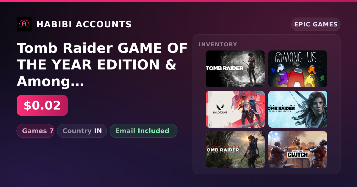 Tomb Raider GAME OF THE YEAR EDITION & Among Us | 7 Games — HabibiAccounts