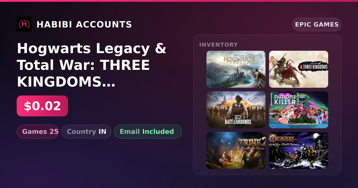 Hogwarts Legacy & Total War: THREE KINGDOMS | 25 Games — HabibiAccounts