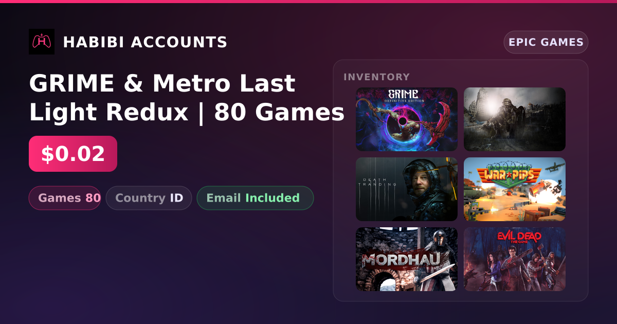 GRIME & Metro Last Light Redux | 80 Games — HabibiAccounts