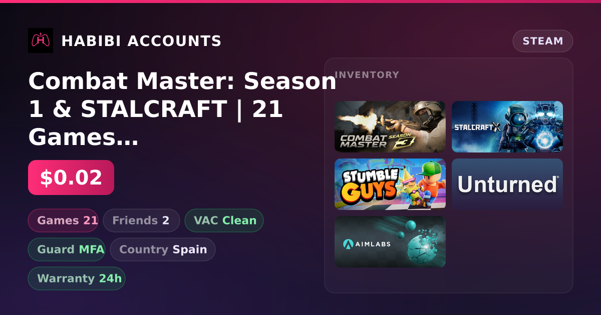 Combat Master: Season 1 & STALCRAFT | 21 Games | Clean — HabibiAccounts