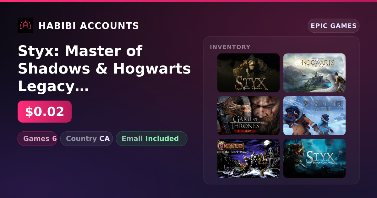 Styx: Master of Shadows & Hogwarts Legacy | 6 Games — HabibiAccounts