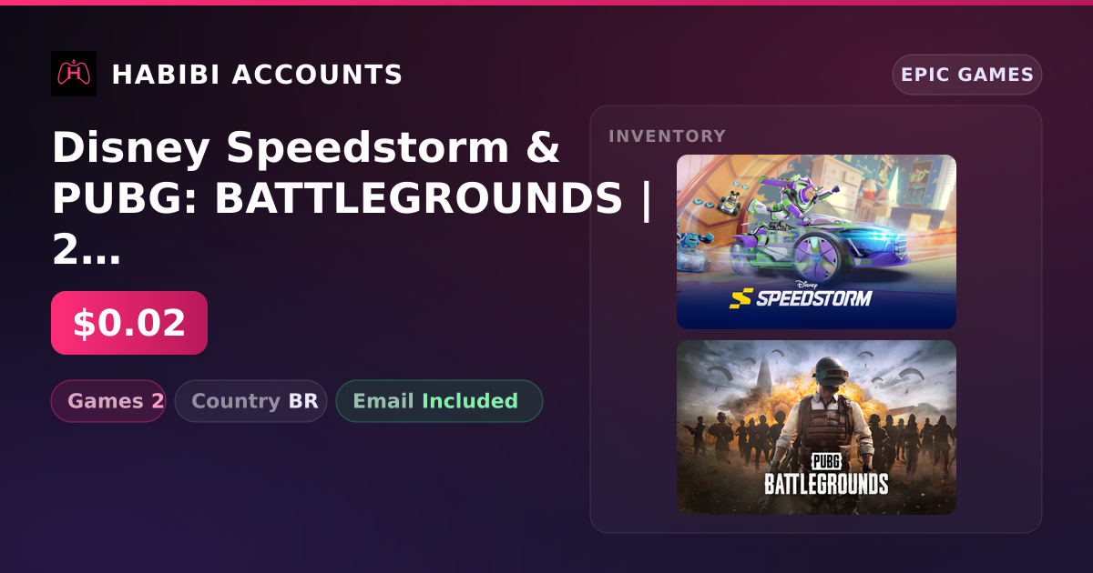 Disney Speedstorm & PUBG: BATTLEGROUNDS | 2 Games — HabibiAccounts