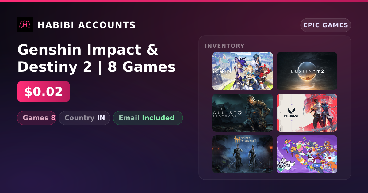 Genshin Impact & Destiny 2 | 8 Games — HabibiAccounts