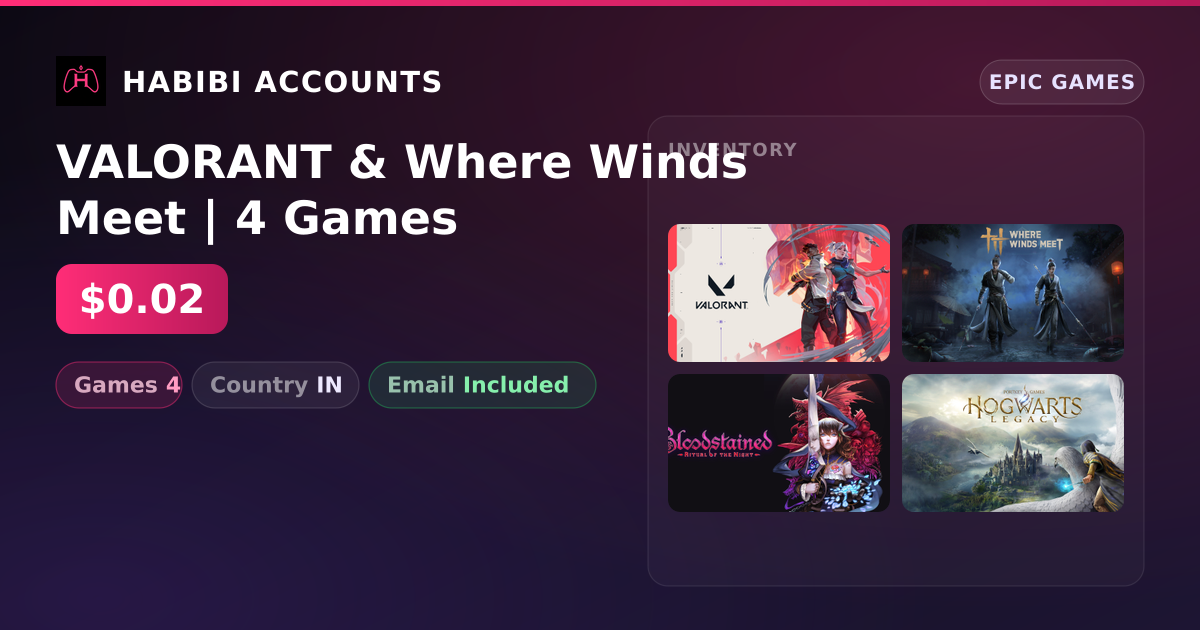 VALORANT & Where Winds Meet | 4 Games — HabibiAccounts