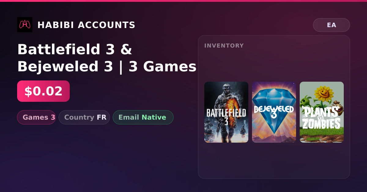 Battlefield 3 & Bejeweled 3 | 3 Games — HabibiAccounts