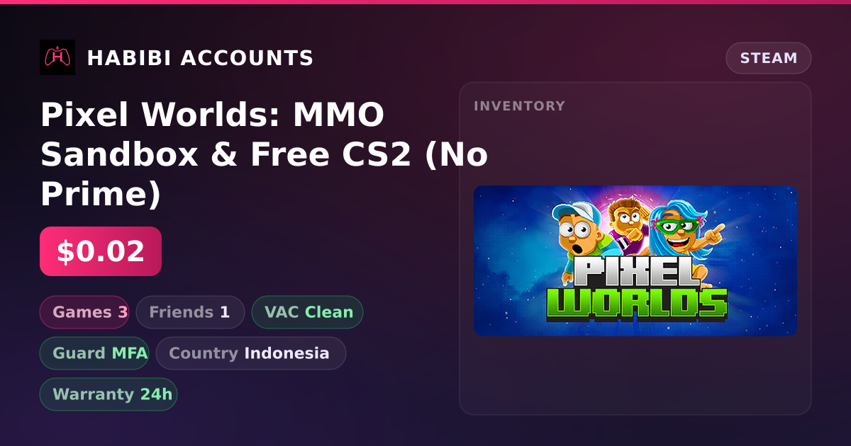 Pixel Worlds: MMO Sandbox & Free CS2 (No Prime) — HabibiAccounts