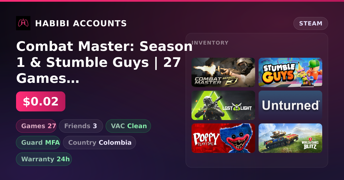 Combat Master: Season 1 & Stumble Guys | 27 Games | Clean — HabibiAccounts