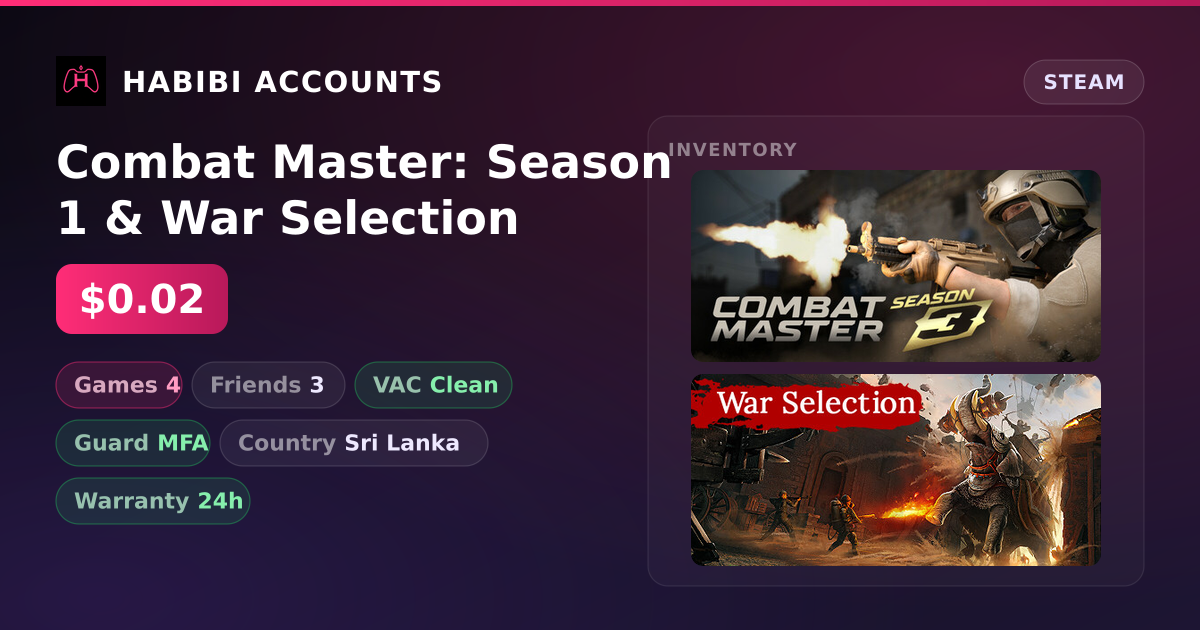 Combat Master: Season 1 & War Selection — HabibiAccounts