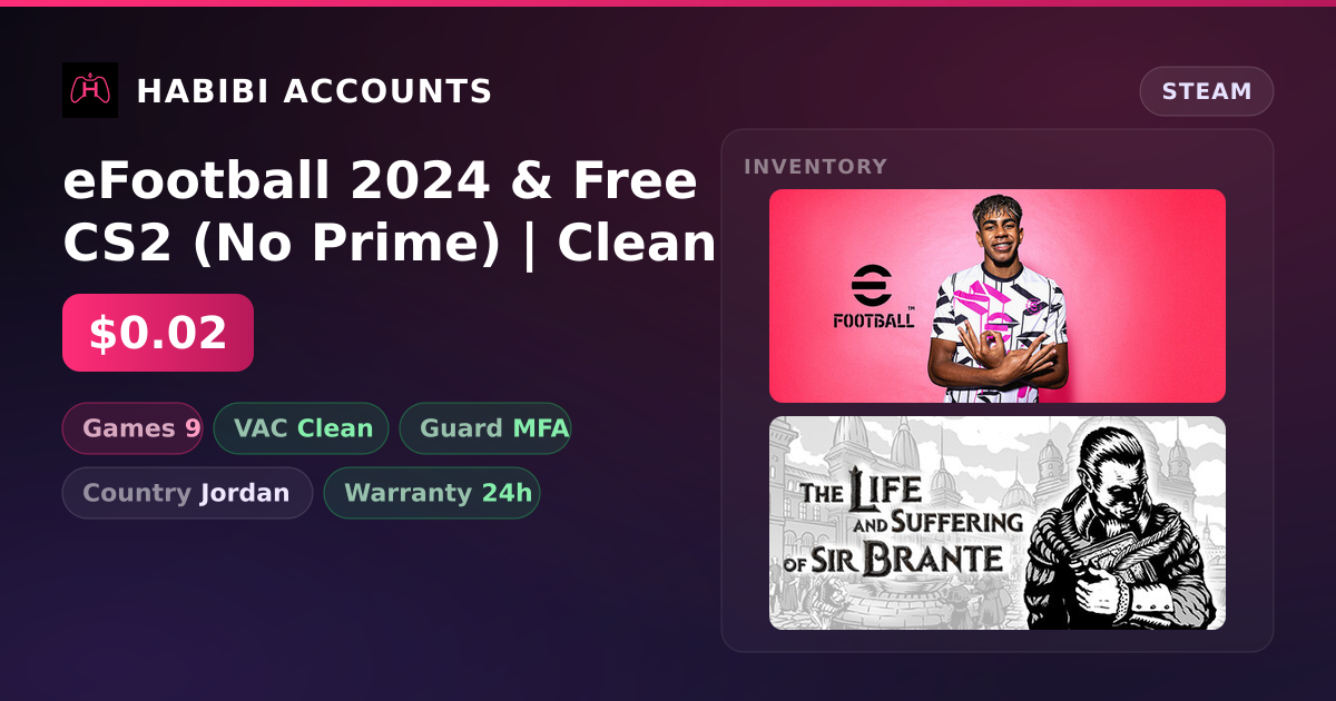 eFootball 2024 & Free CS2 (No Prime) | Clean — HabibiAccounts