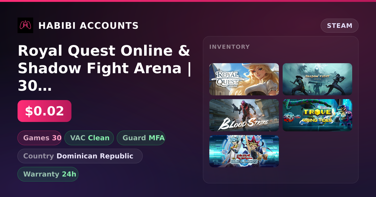 Royal Quest Online & Shadow Fight Arena | 30 Games | Clean — HabibiAccounts