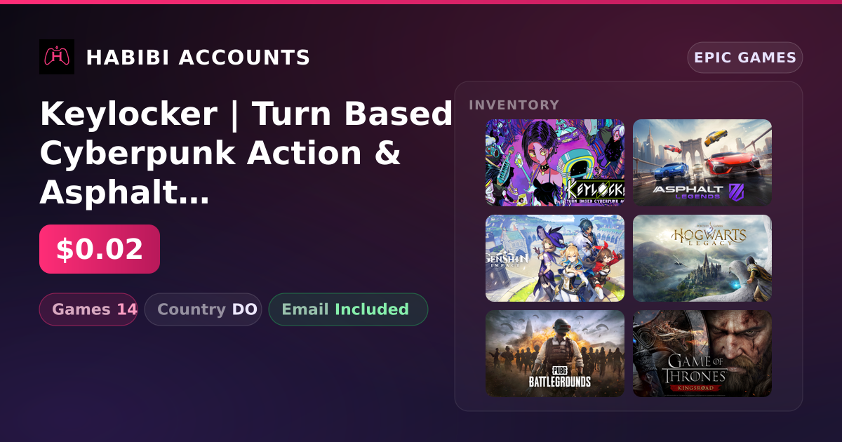 Keylocker | Turn Based Cyberpunk Action & Asphalt Legends Unite | 14 Games — HabibiAccounts
