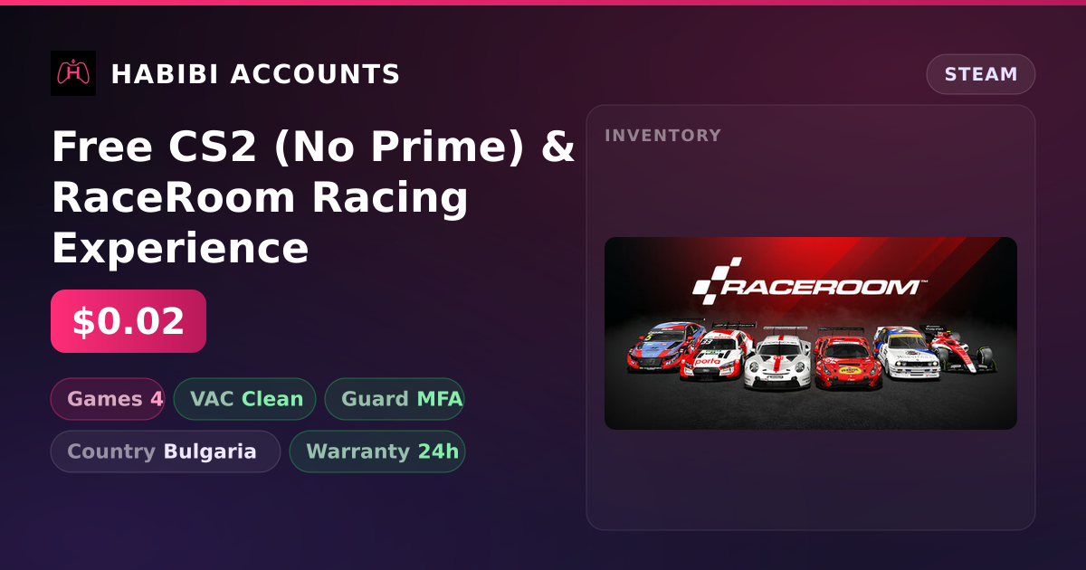 Free CS2 (No Prime) & RaceRoom Racing Experience — HabibiAccounts