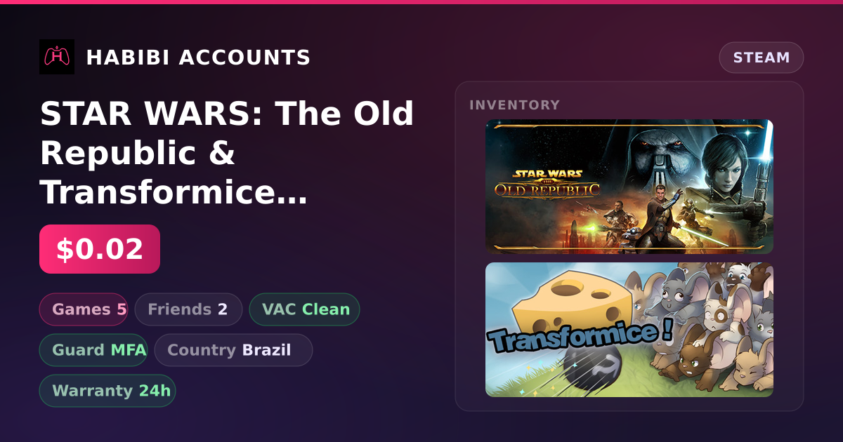STAR WARS: The Old Republic & Transformice | Clean — HabibiAccounts