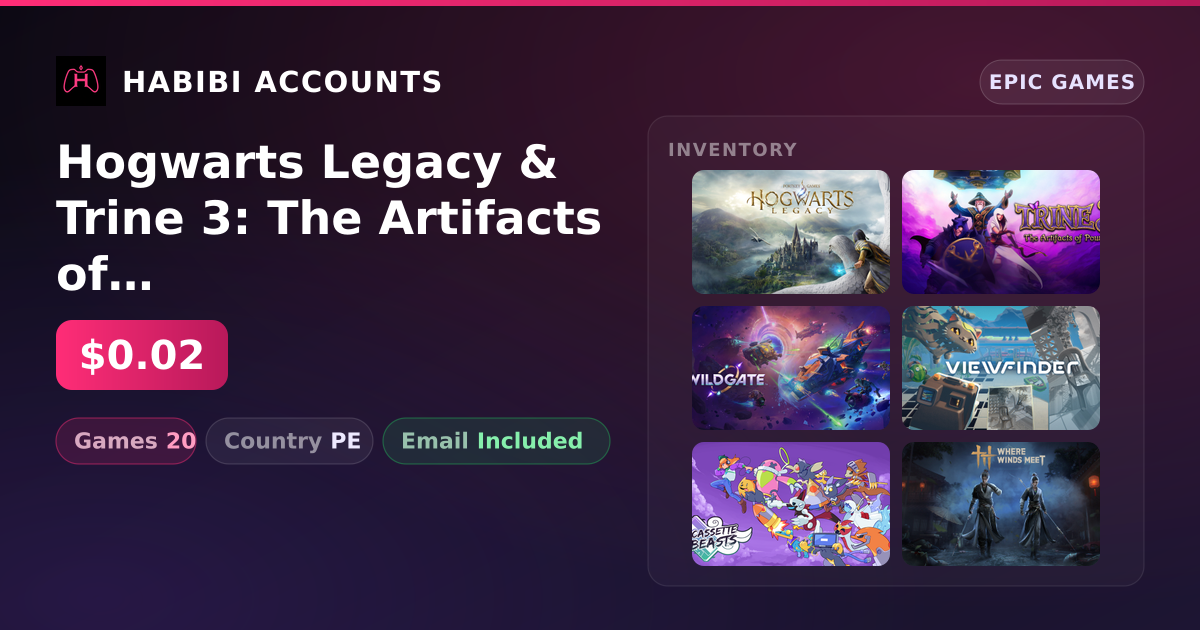 Hogwarts Legacy & Trine 3: The Artifacts of Power | 20 Games — HabibiAccounts