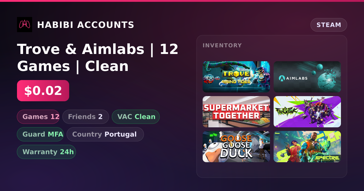 Trove & Aimlabs | 12 Games | Clean — HabibiAccounts