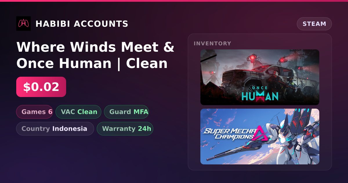 Where Winds Meet & Once Human | Clean — HabibiAccounts