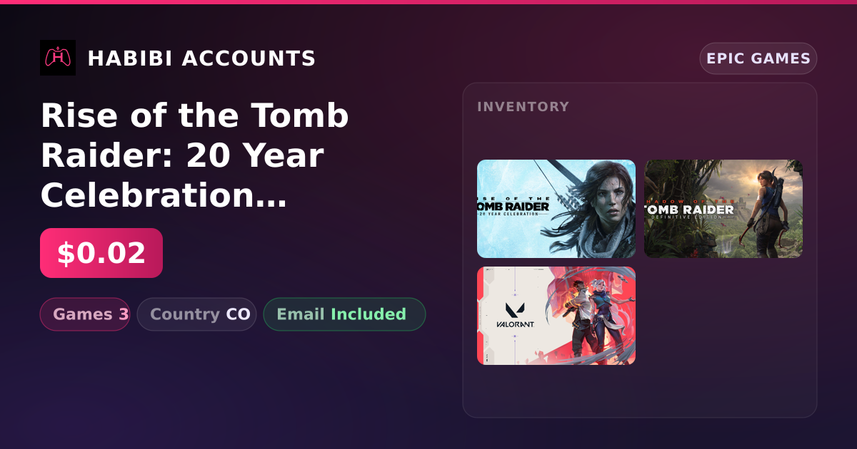 Rise of the Tomb Raider: 20 Year Celebration & Shadow of the Tomb Raider: Definitive Edition | 3 Games — HabibiAccounts