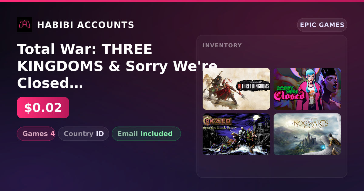 Total War: THREE KINGDOMS & Sorry We're Closed | 4 Games — HabibiAccounts