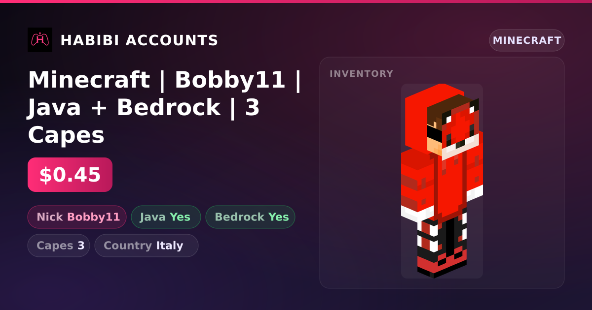 Minecraft | Bobby11 | Java + Bedrock | 3 Capes — HabibiAccounts