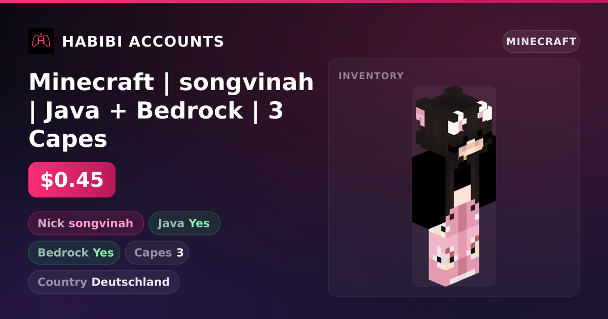 Minecraft | songvinah | Java + Bedrock | 3 Capes — HabibiAccounts