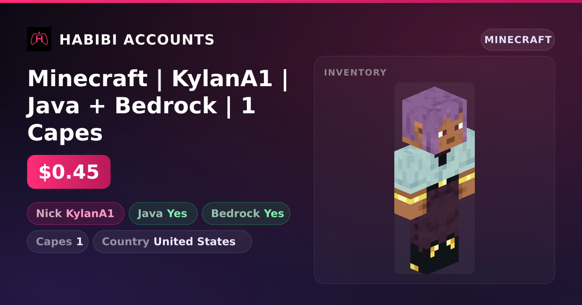 Minecraft | KylanA1 | Java + Bedrock | 1 Capes — HabibiAccounts